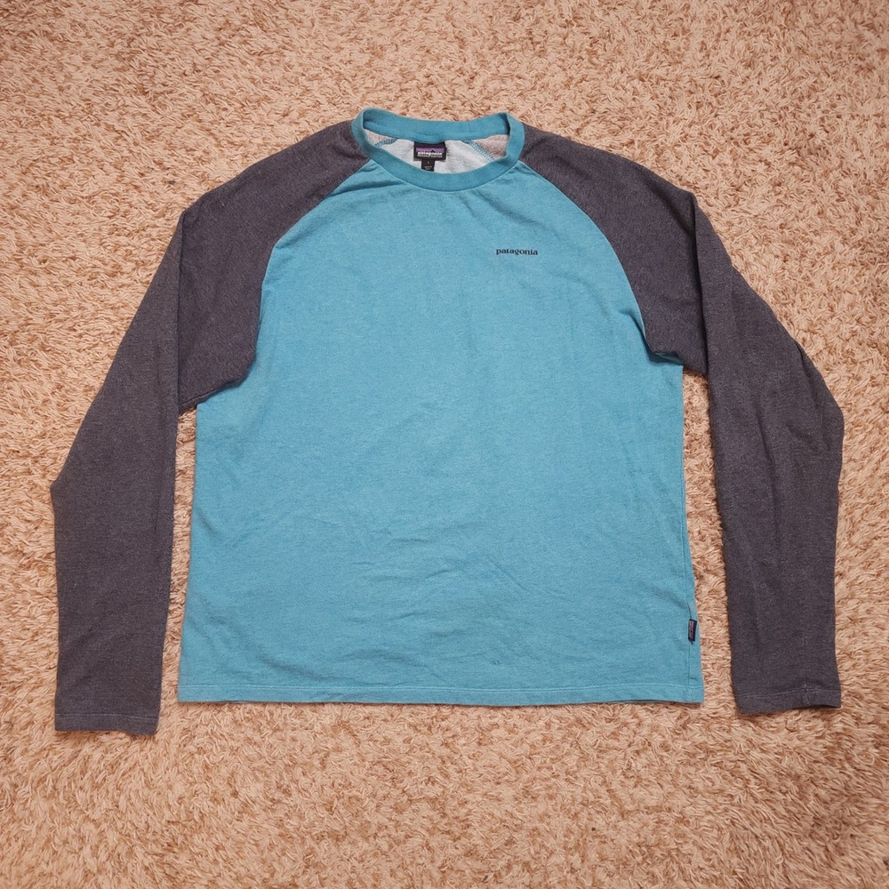 Patagonia Raglan Shirt Men Large Blue Grey Organic Cotton Long Sleeve Tee